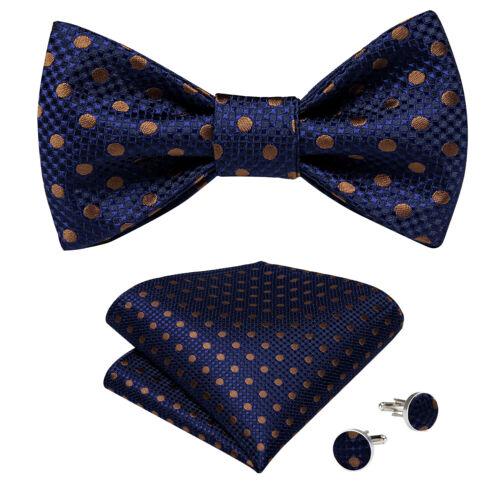 Conjunto de abotoaduras masculinas de seda azul ajustável com gravata borboleta Paisley floral Hanky