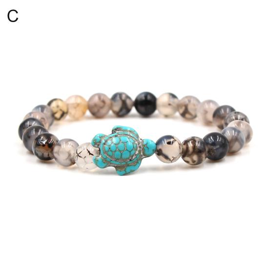 Beads Bracelet Sea Turtle Beaded Elastic Rope Adjustable Boho Decoration Valentines Day Gift Women Men 8mm Natural Faux Stone Friendship Bangle Dating