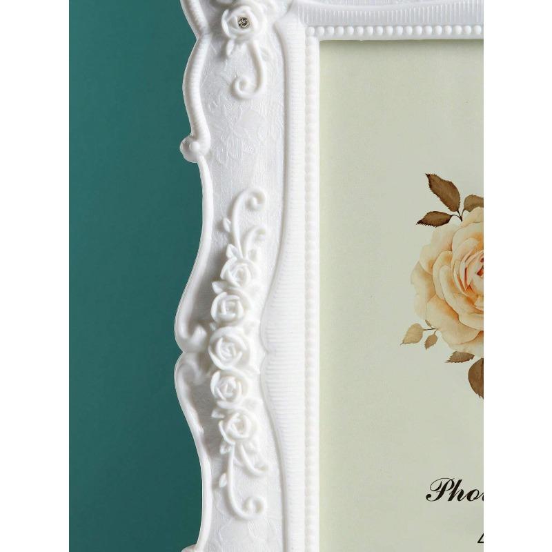 Rose Relief Photo Frame, White Plastic Poster Display Frame for Home Decor Gifts Birthday Graduation