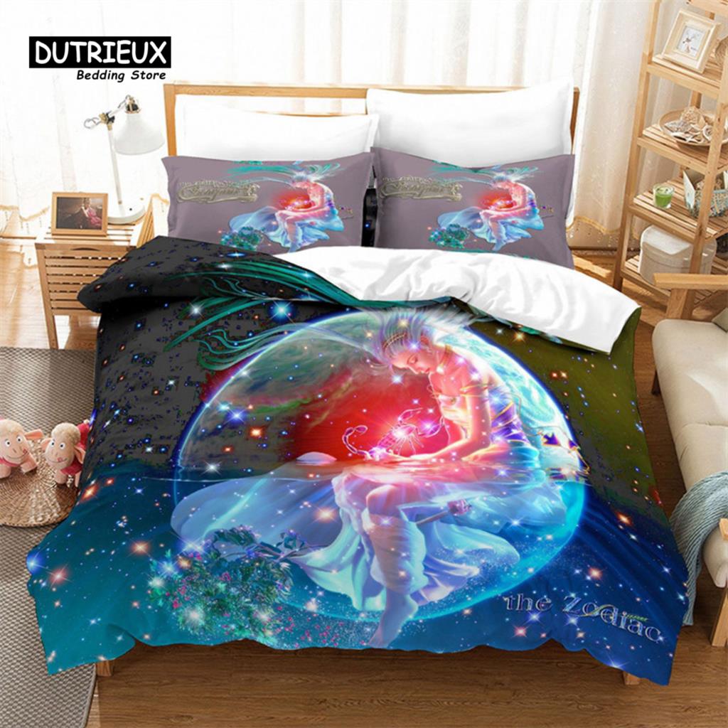 Mystery 12 Constellations Duvet Cover Set Cartoon Anime Bedding Set For Kids Teens Adult Polyester Comforter Cover Bedroom Decor