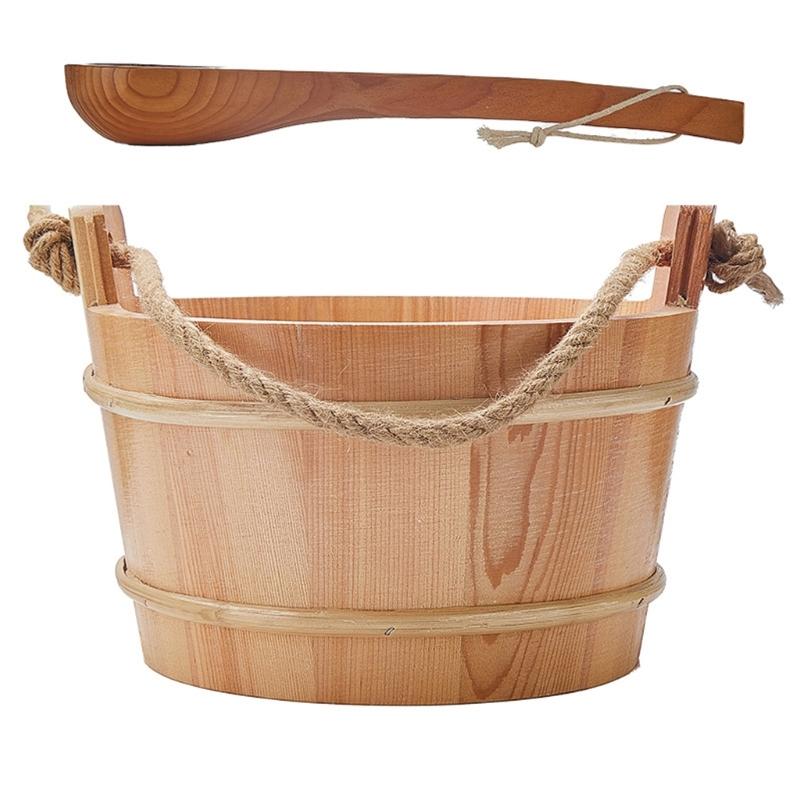 4L Large Capacity Wooden Sauna Bucket Ladle Kits Steaming Bathroom Tool Tub Barrels Portable Wood SPA Bucket Enduring