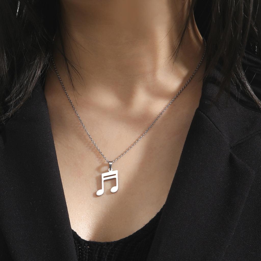Music Guitar Pendant Necklace for Women Men Stainless Steel Gold Microphone Accordion Neck Chain Jewelry Gift