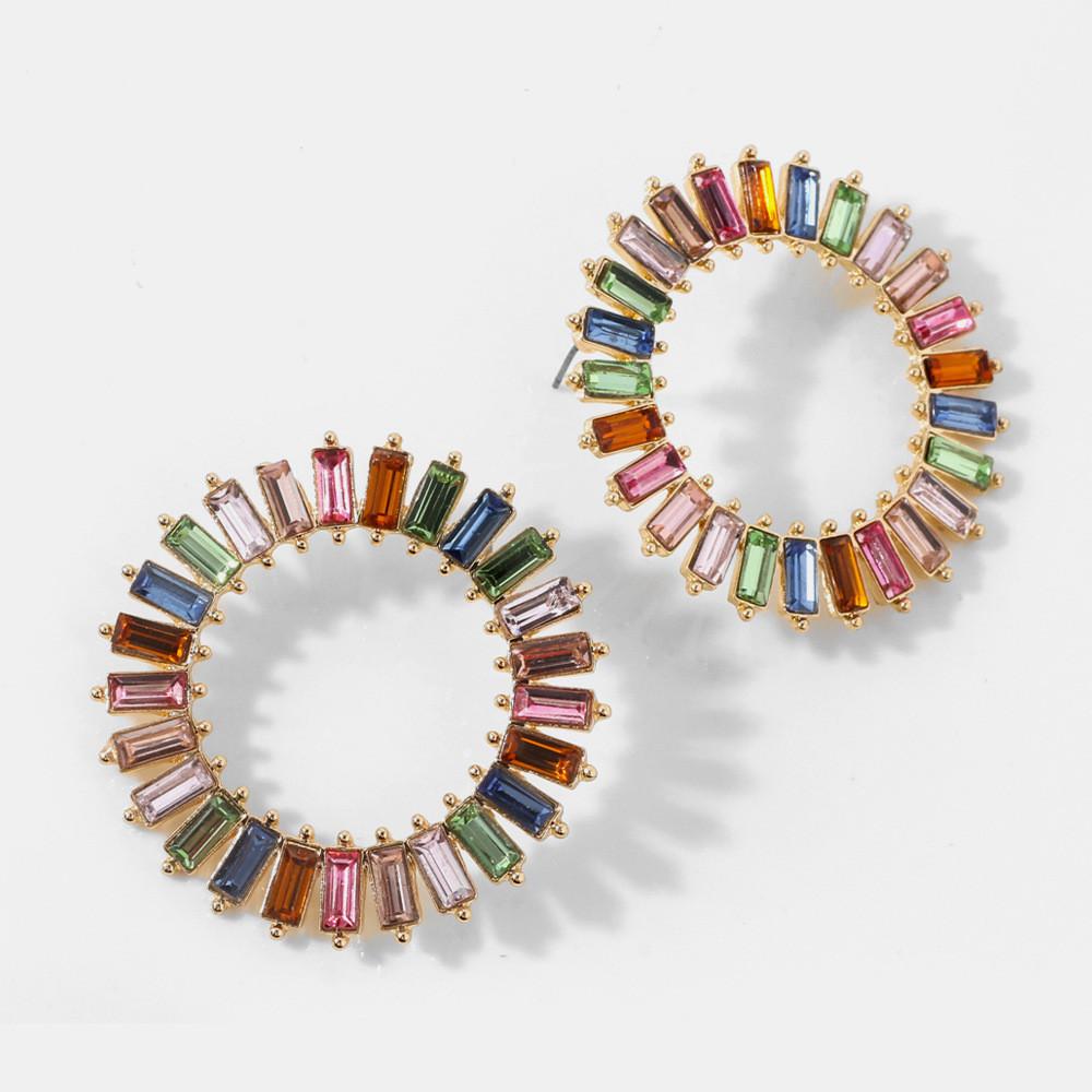 Highquality Alloy Plated Geometric Crystal Round Earrings For Women