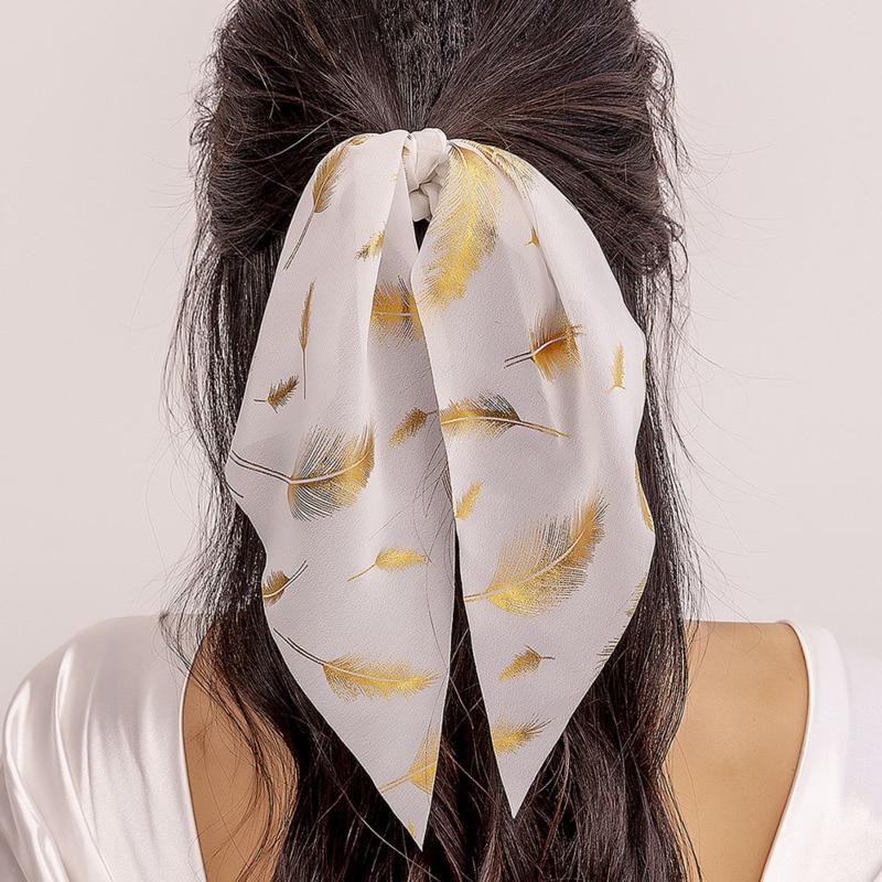 Korean Chiffon Feather Hair Ribbon Scarf Vintage Simple Hair Loop Tie Elastic Hairband For Women Girl Hair Accessories Headbands