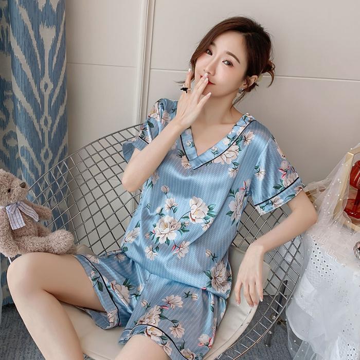 

Летний женский пижамный комплект с принтом, мягкий, большого размера 3XL 4XL, пижама, ночное белье, рубашка с коротким рукавом и брюки, шелковая ткань, домашняя одежда 4XL