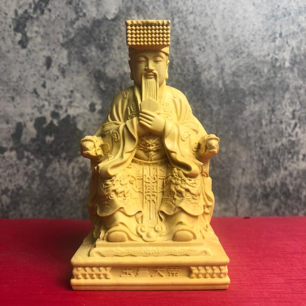 Exquisite Cypress Wood Carved Jade Emperor Statue, Heavenly Emperor Figurine for Buddhist Altar Worship & Home Decor, Divine Art