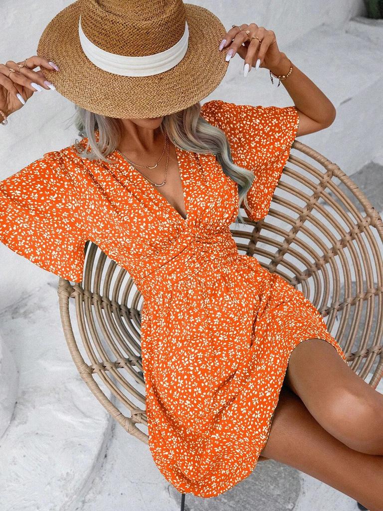 Women's Summer New V-Neck Sleeveless Printed High Waist Floral Ruffled Dress