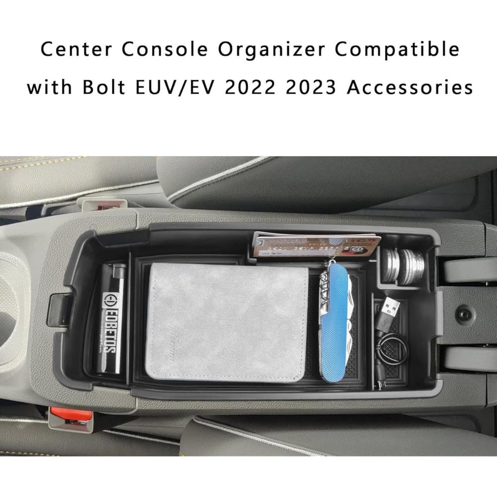 For Chevrolet Chevy Bolt EUV Bolt EV 2022-2023 Center Console Tray Armrest Storage Box Divider Durable ABS Black Car Accessories