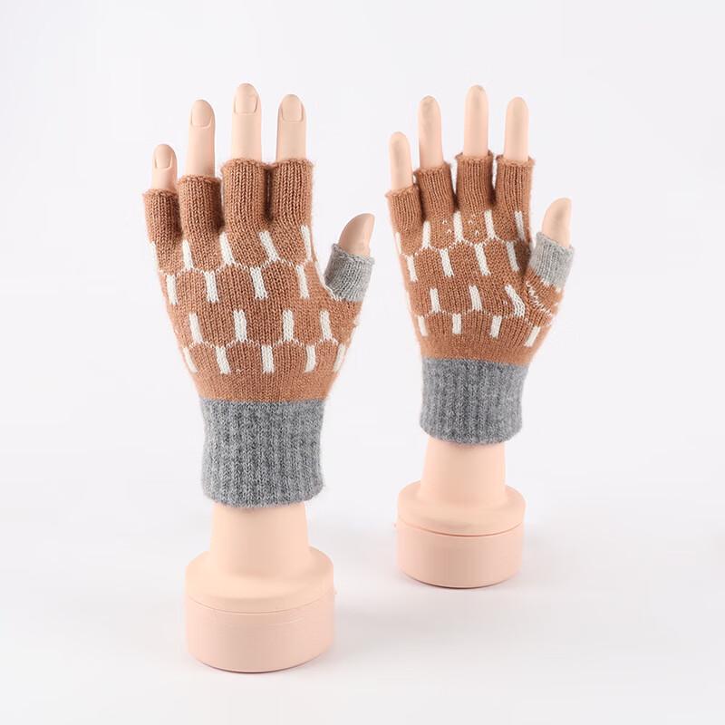 REACH STAR Gants Tricotés Demi-Doigts Automne Hiver pour Femmes