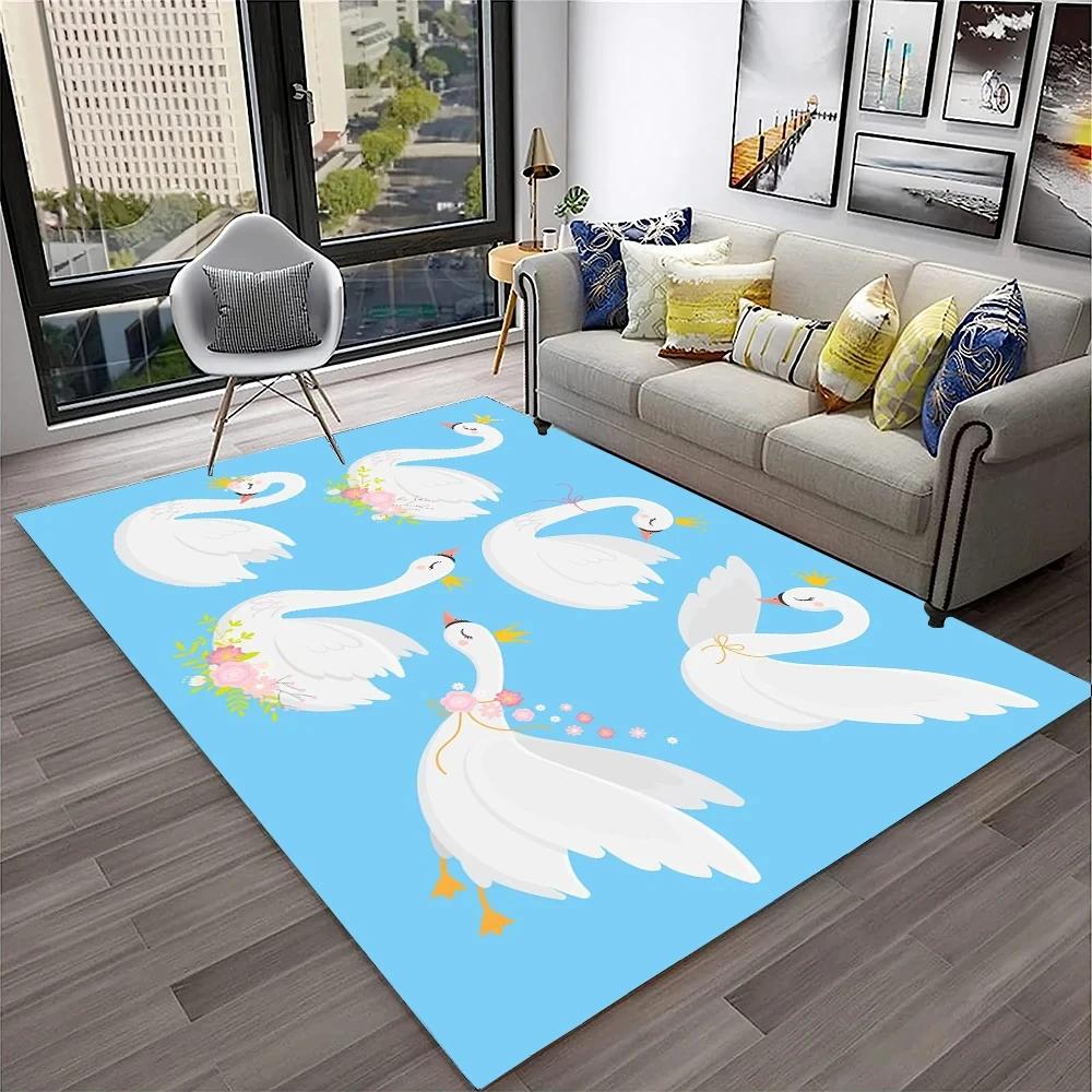Cute Swan Princess Carpet Cartoon Animal Rug for Girl Teen Bedroom Sofa Decor Non-slip Floor Mat Entrance Doormat Kitchen Rugs