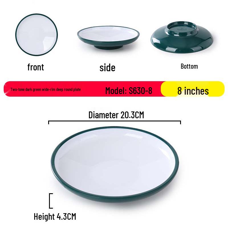 Nordic Round Melamine Shallow Plate for Buffets and Stir-Fry Dishes