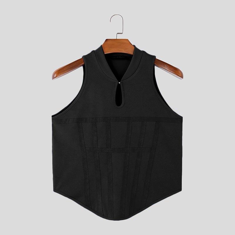 

INCERUN Летние мужские безрукавки с нерегулярным рубчиком, тонкие майки, повседневные обтягивающие короткие топы 3XL чёрный