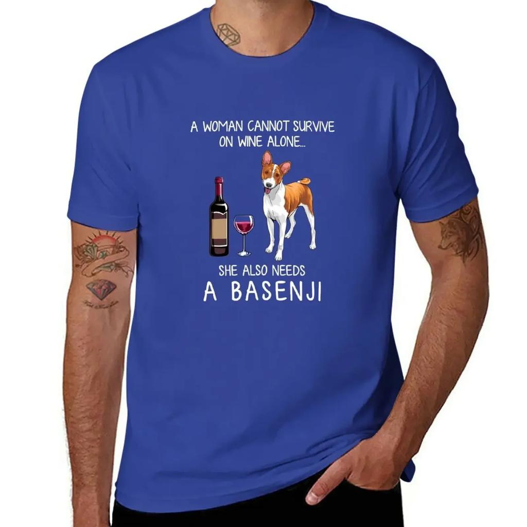 Basenji and Wine Funny Dog T-Shirt Quick Drying Tops Tees Mens T Shirts Pack