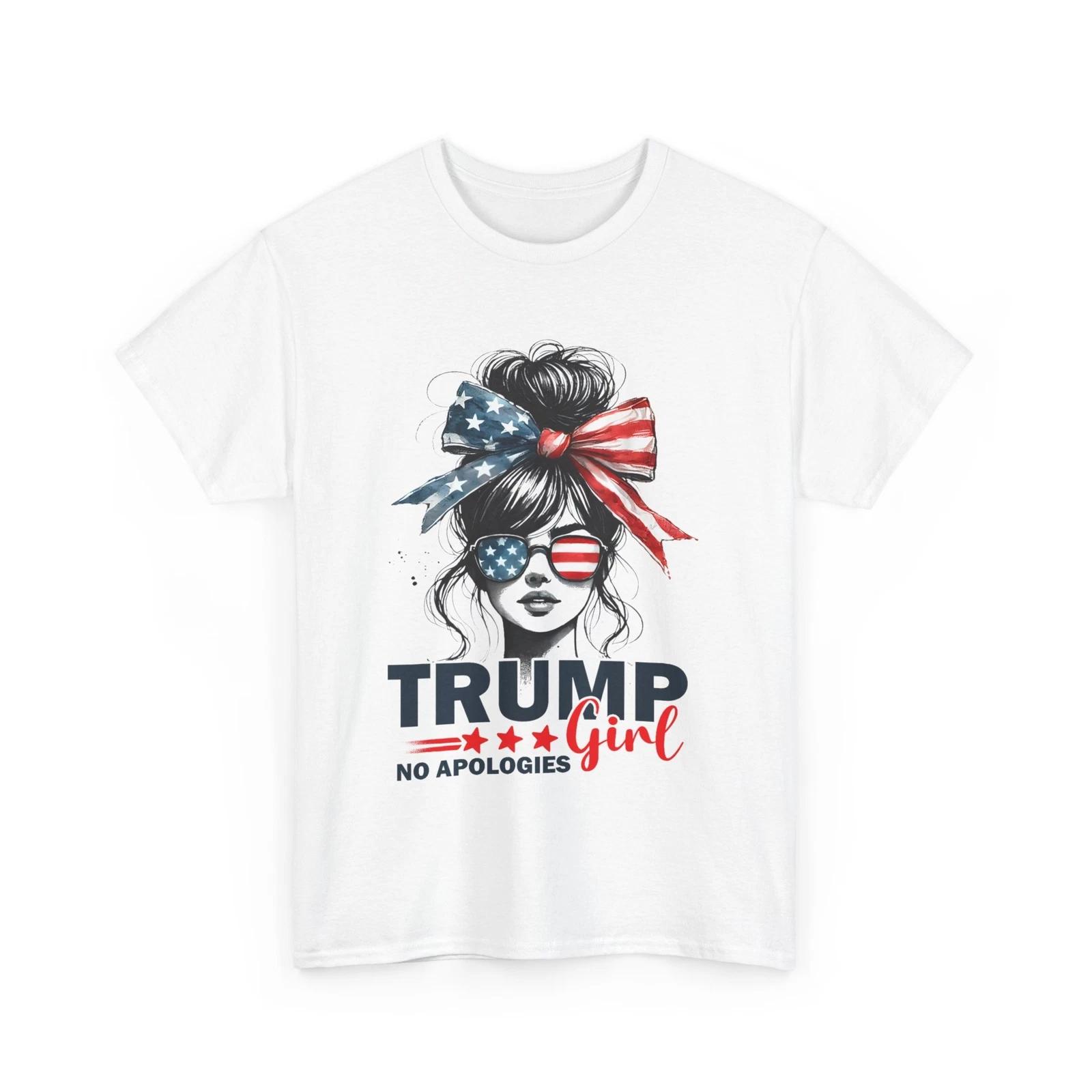 Trump Girl No Apologies Messy Bun Sunglasses Trump 2024 USA T-Shirt 3XL