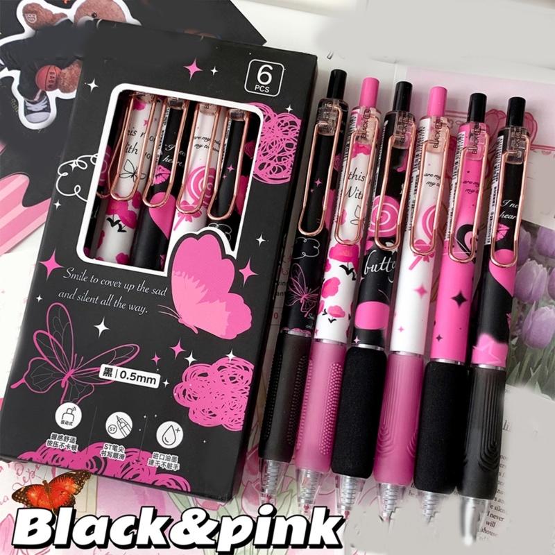 6Pcs Butterfly Gel Pen 0.5MM Tip Quick Dry Ergonomic Grip Retractable Gel Pen Office Supplies for Writing Journaling
