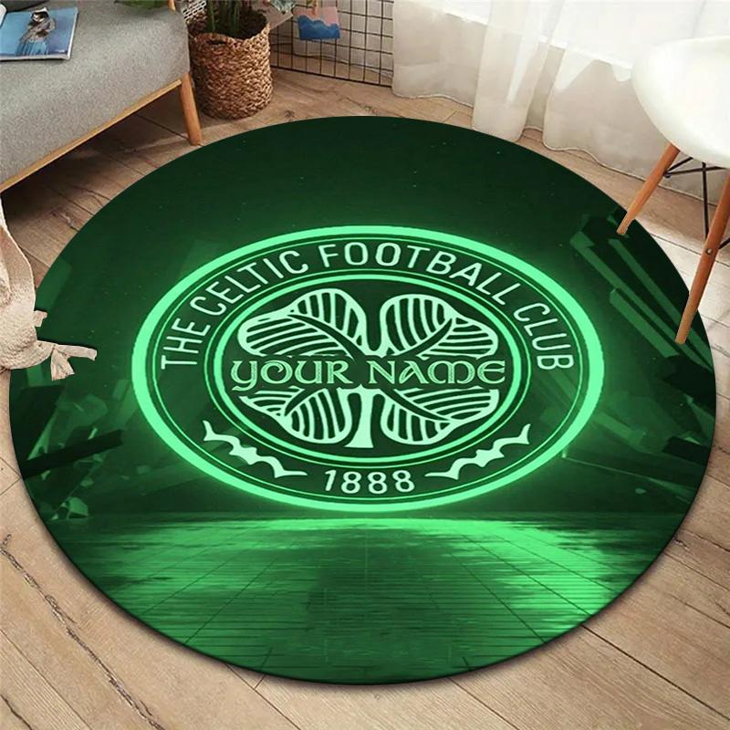 Celtic FC Wappen Benutzerdefinierter Name Runder Teppich Teppich für Wohnzimmer Schlafzimmer Sofa Spielzimmer Dekor Rutschfeste Bodenmatte