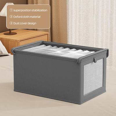 Large Storage Basket with Visible Window And Dustproof Lid Large Capacity Foldable Clothes Quilt Blanket Storage Box Wardrobe Organizer Underwear