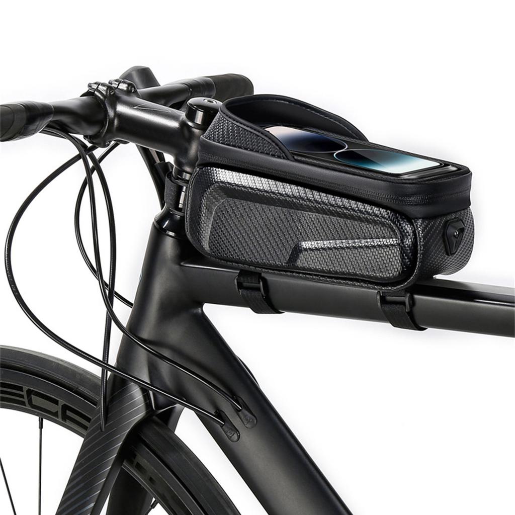 Bike Top Tube Bag with EVA Hard Shell Waterproof Front Frame Mount with Clear Window for Phone Storage Compatible with Most Bicycle Models