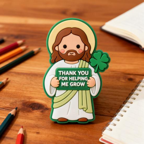 4 Pcs St. Patrick's Day Little Jesus Figurines Thank You for Helping Me Grow Tiny Jesus Figures Religious Gifts for Desktop Mantel Shelf Home Decor
