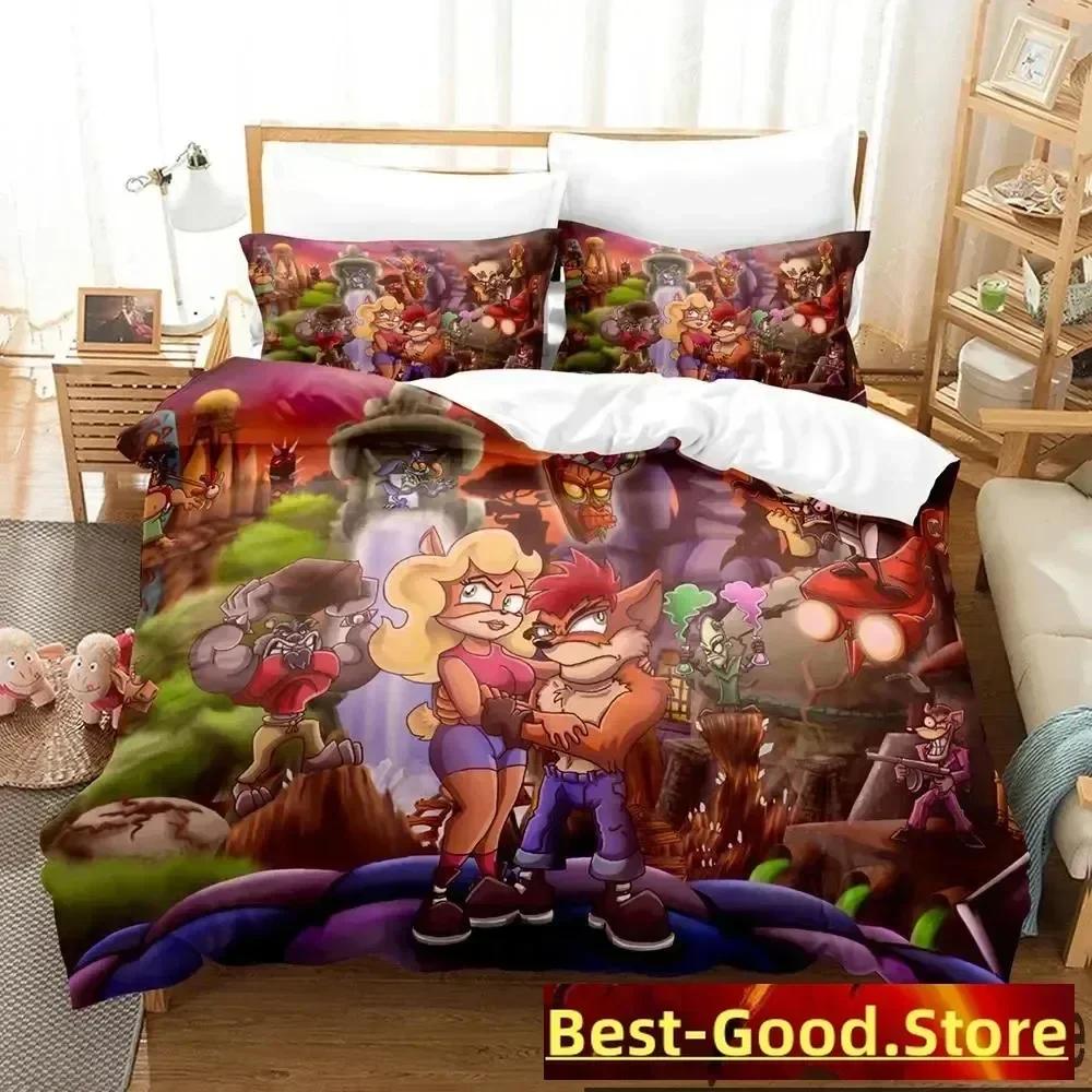 3D Print Crash Bandicoot Game Bedding Set Duvet Cover Sheet Printed Bed Set Pillowcase Full Queen King Size Comforter Bedroom