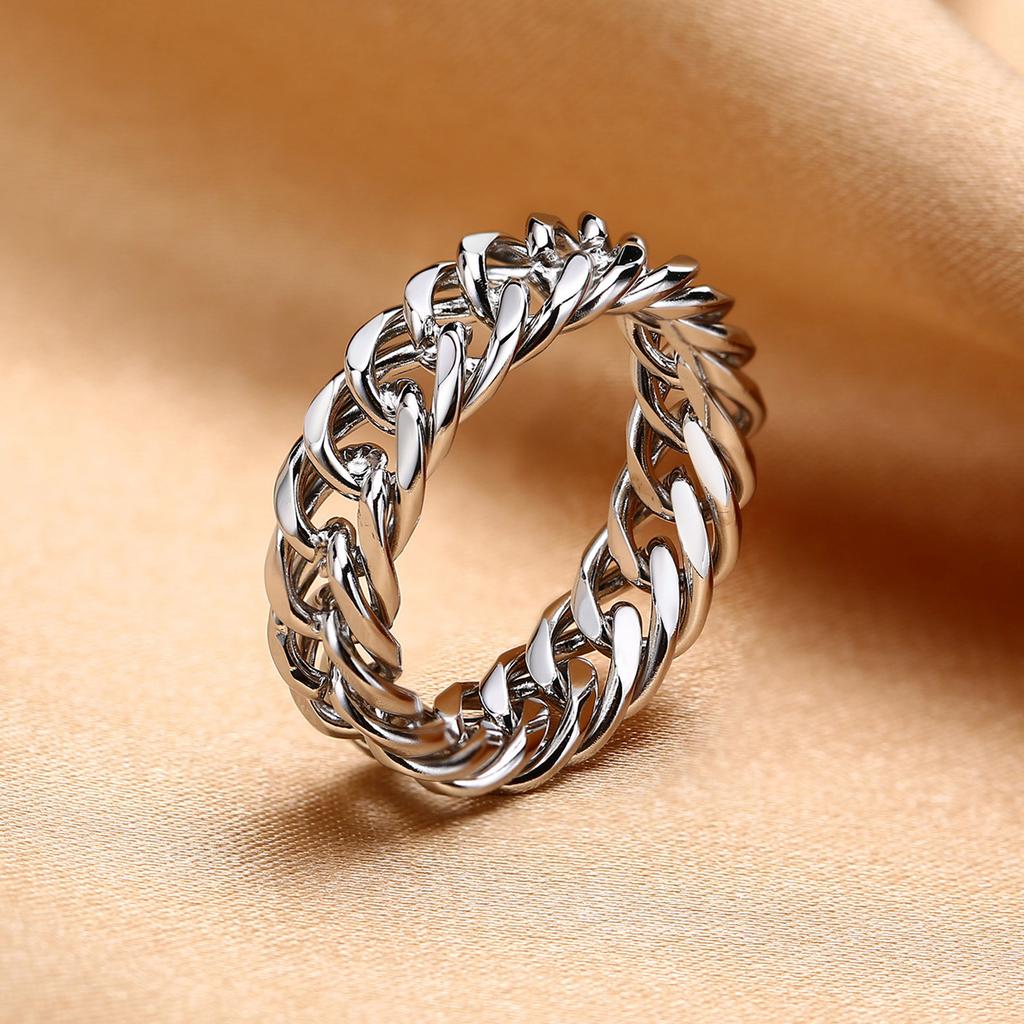 Ring Men, Stainless Steel Miami Chain Ring, Thick Cuban Friendship Chainrings for Men Women Band Jewelry