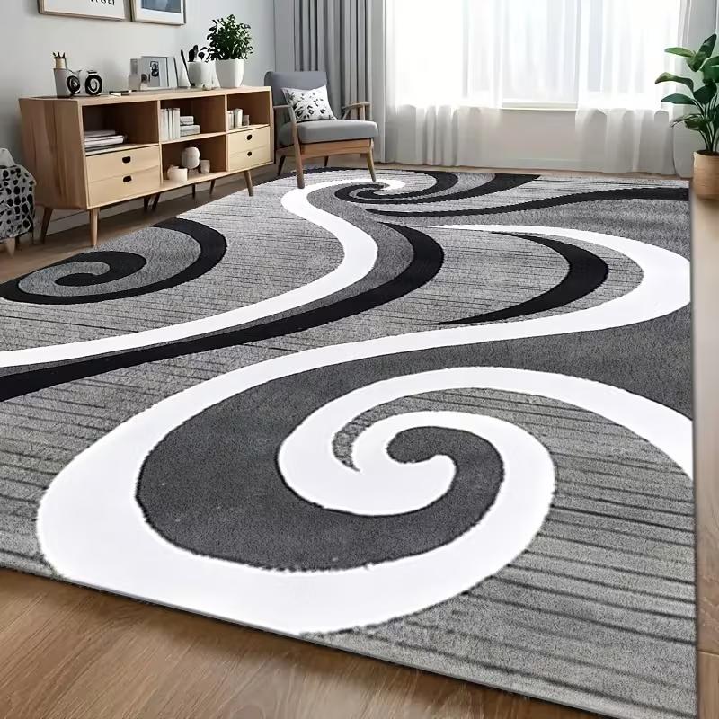 Modern Abstract Swirl Area Rug Geometric Print Home Decor Carpet Non-Slip Indoor Floor Mat for Living Room Bedroom