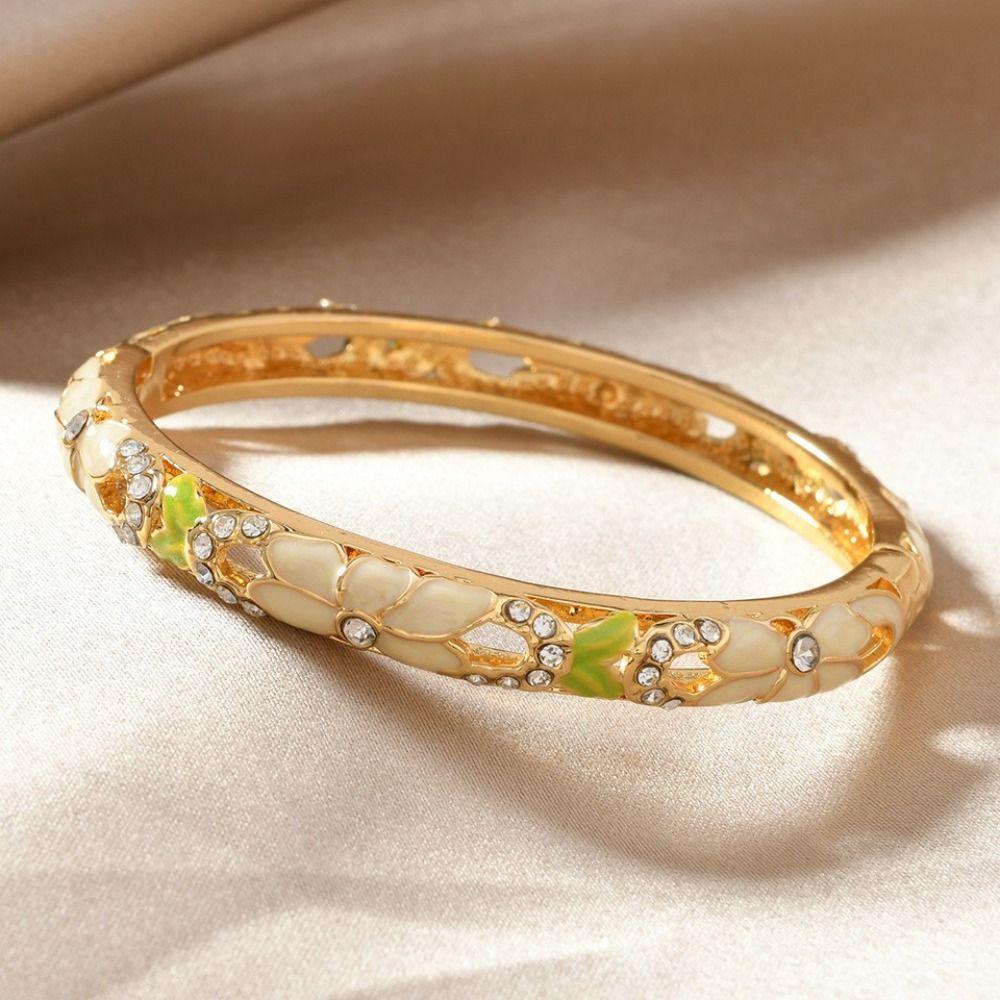 Bracelet jonc cloisonné vintage en émail style chinois pour femmes bracelet de main bracelet jonc ajouré à fleurs femme
