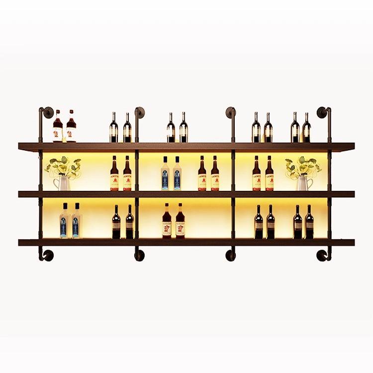 Industrial Wall-Mounted Luminous Shelves: Retro Bookshelf & Wine Rack for Restaurants or Bars