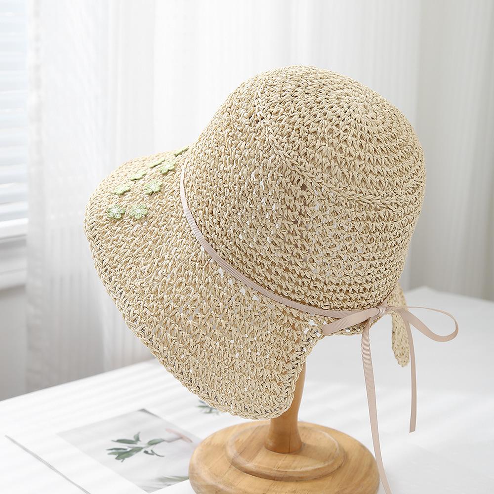 Summer Hats For Women Rope Bow Sun Hat Female Folding Sunshade Fisherman Cap Female Beach Accessories Seaside Sunscreen Sunhat