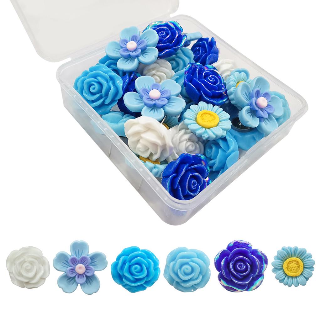 Pack of 30 Resin Flower Thumbtacks Lovely Pushpins Versatile Thumb Tacks set for Photo Wall Classroom & Desk Decoration