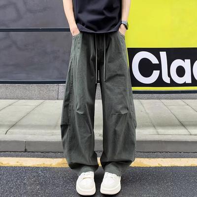 Autumn Cotton Washed Casual Pants Men's Loose Straight Trendy Brand Retro American High Street Wide-leg Tooling Trousers
