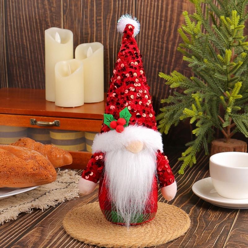 Christmas Sequins Pointed Hat Gnomes Decoration with Sand Filled Base Sparkling Sequins Hat Gnomes Tabletop Ornament