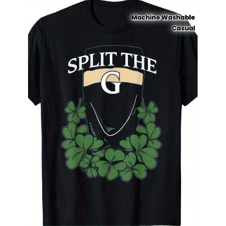 Split The G St. Patrick s Day T-Shirt for Men & Women - 100% Cotton Irish Pub Crawl Tee with Shamrock Print, Unisex Casual Short Sleeve Shirt, S чёрный