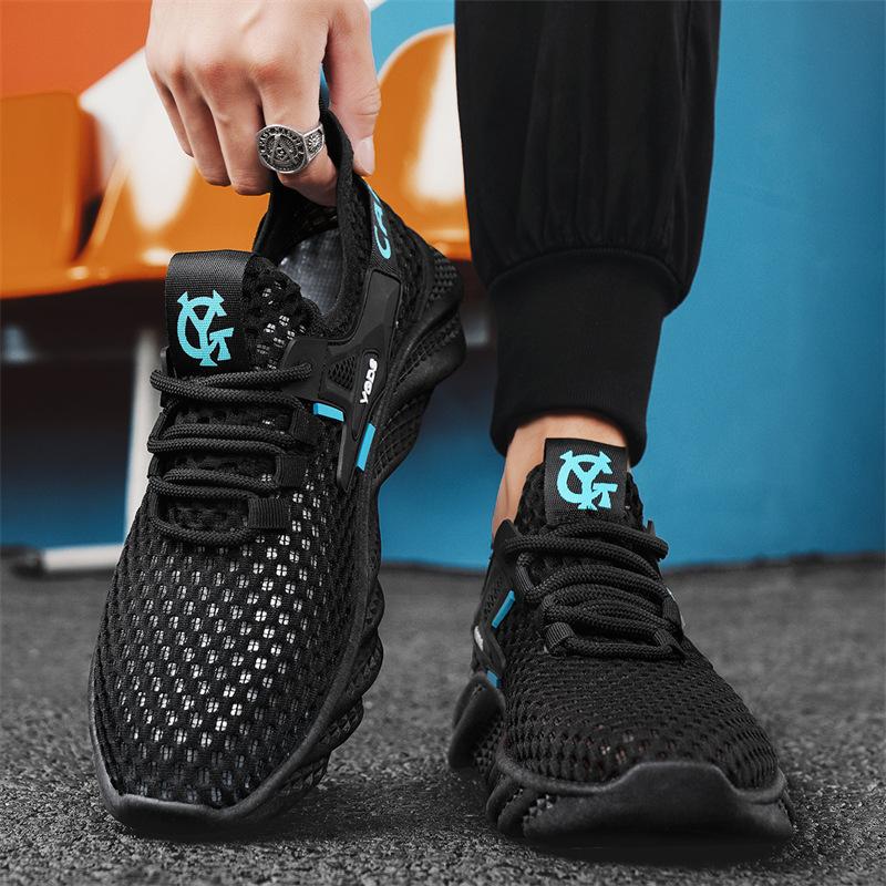 Summer New Fashion Solid Color Versatile Low-top Lace-up Casual Shoes Mesh Large Mesh Breathable Sports Running Men's Shoes