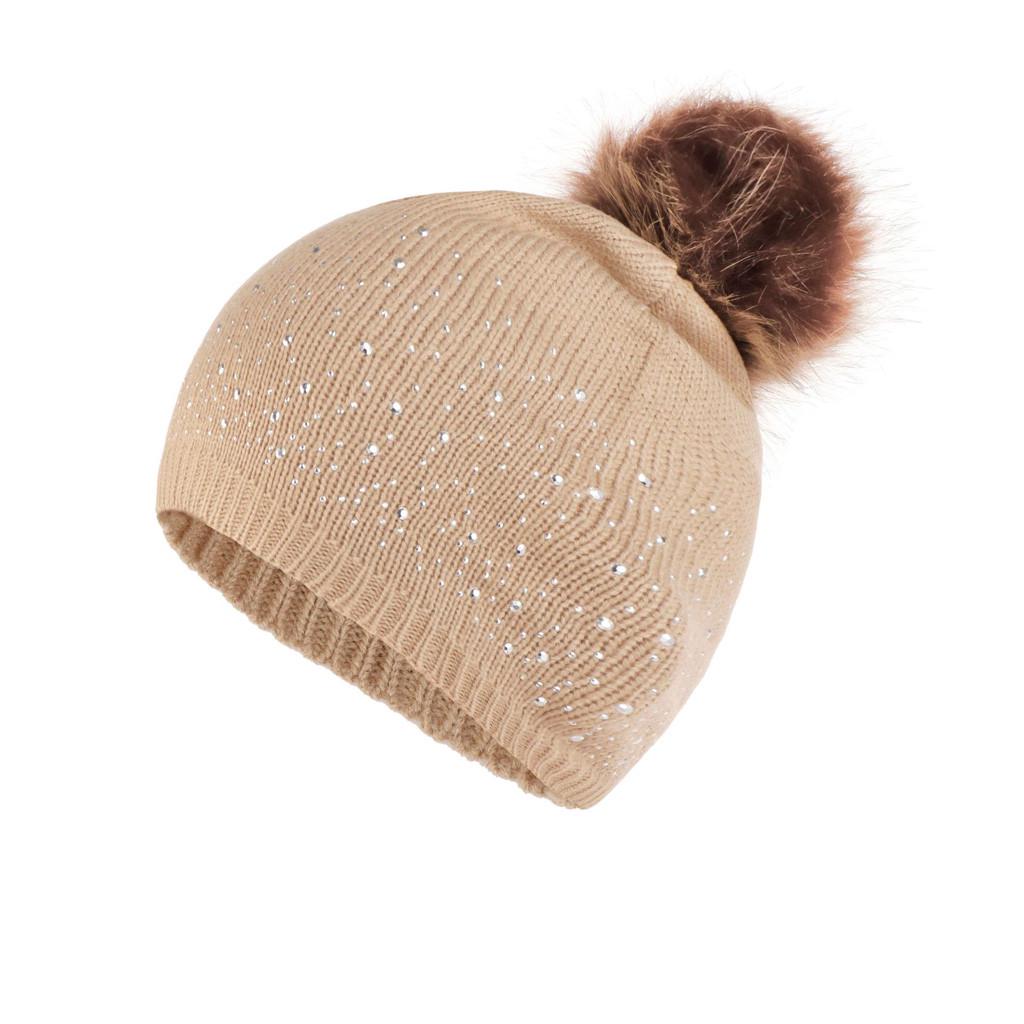Fashion Women Knitting Wool Hemming Hat Rhinestone Keep Warm Winter Hairball Cap
