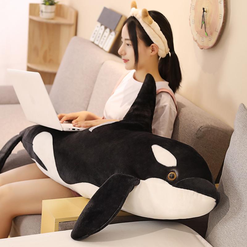 Grande boneca baleia assassina travesseiro baleia Orcinus orca baleia preta e branca brinquedo de pelúcia boneca tubarão crianças meninos meninas brinquedos macios