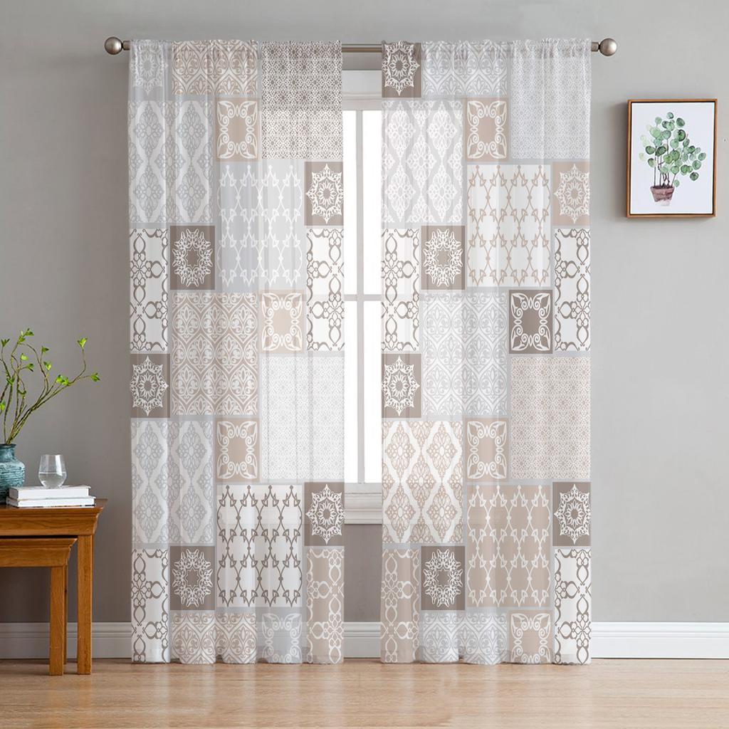 White Geometric Morocco Sheer Curtains for Living Room Modern Voile Curtain Bedroom Tulle Curtains Window Drapes Decor