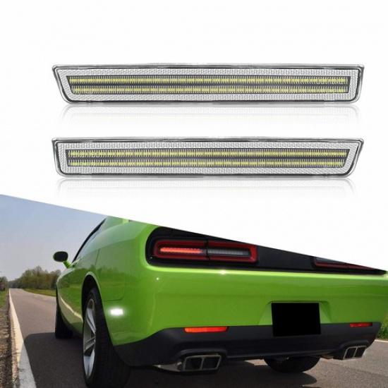 2X LED White Bumper Side Marker Lights Clear Lens For 2015- Dodge Challenger