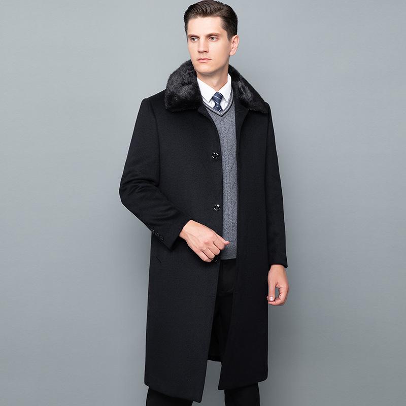 

Зимнее кашемировое пальто мужское средней длины с утолщенной подкладкой из пуха, теплое пальто для папы среднего возраста, шерстяной шерстяной верх 175