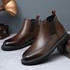 2024 Winter Shoes Men Chelsea Boots Genuine Leather Fashion Brand Mens Ankle Boots Warm Plush Flat Non-slip Black D229