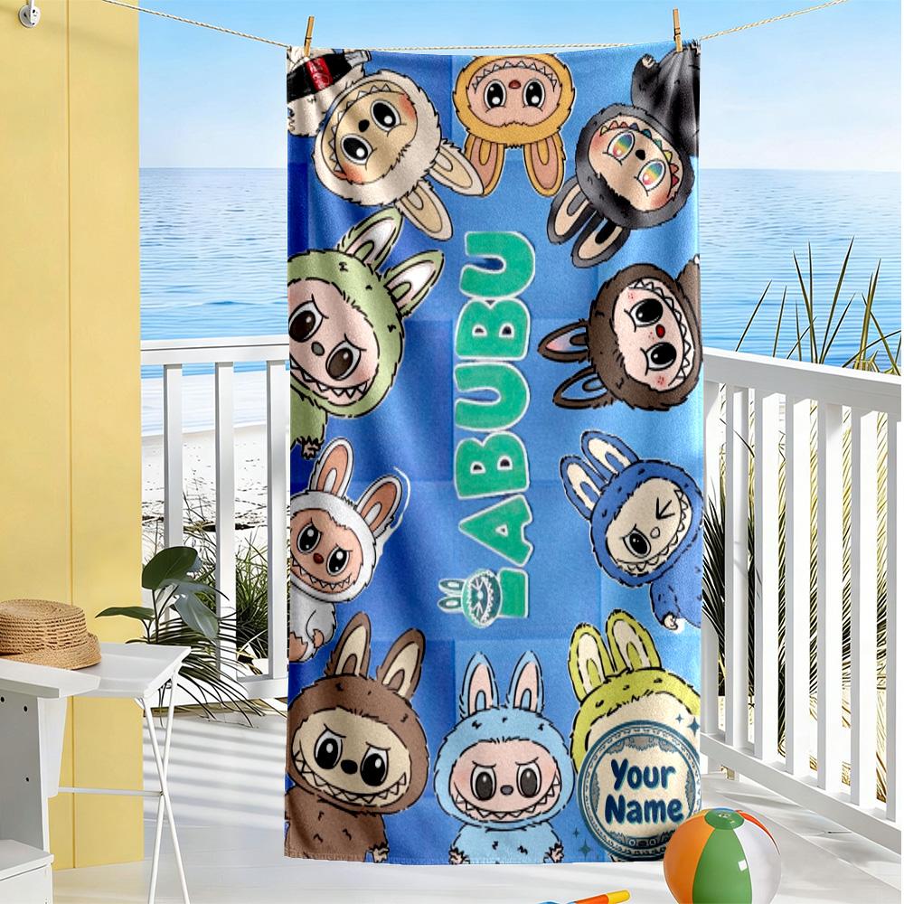 Labubu Customizable Name Beach Towel Super Soft Microfiber Quickdry Fabric Ideal for Travel Outdoor Swim Pool Yoga Surf Camping Hiking Gym Gift Holida