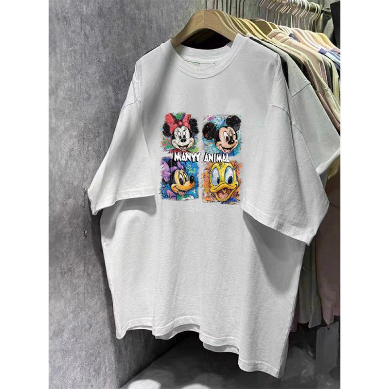Trendy Cartoon Print Casual Plus Size Loose-Fit Cotton T-Shirt