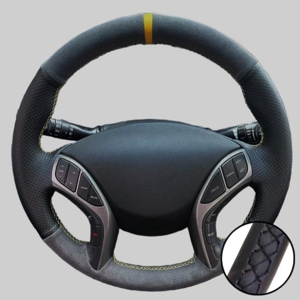 Car Accessories Hand-stitched Black Suede Leather 2011-2016 Avante I30 2012-2016 Steering Wheel Cover For Hyundai Elantra