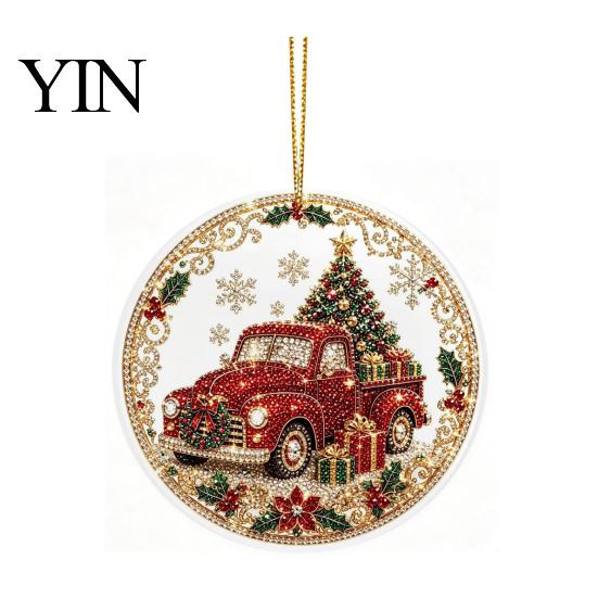 Office Holiday Decorations Christmas Acrylic Hanging Ornament, 2D Flat Double Side Printed Home Decor Santa Snowman Pendant for Tree Window, Festive