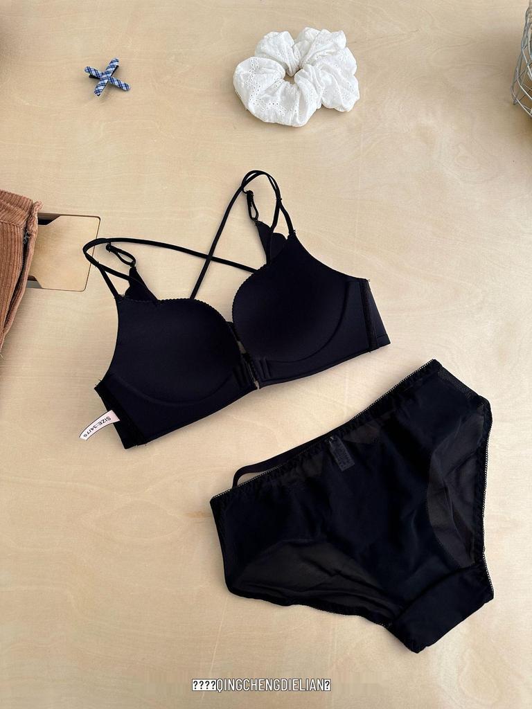 A006 Front-Buckle Cross Back Push-Up Bra for Small Busts, Lifting Effect, Wire-Free Lingerie for Women