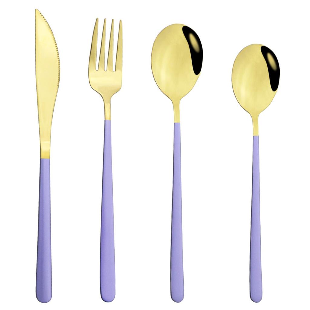 4Pcs/Set Knife Fork Spoon Dinnerware Cutlery Set 304 Stainless Steel Tableware Flatware Set Black Gold Set Kitchen Dining Silverware Set