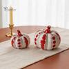 Rot-Weiß gepunktete Kürbisse Keramische Kürbisskulptur, Moderne Figur, Bauernhaus Sammlerstück Handwerk Geschenke Tischdekoration für Herbst, Halloween,