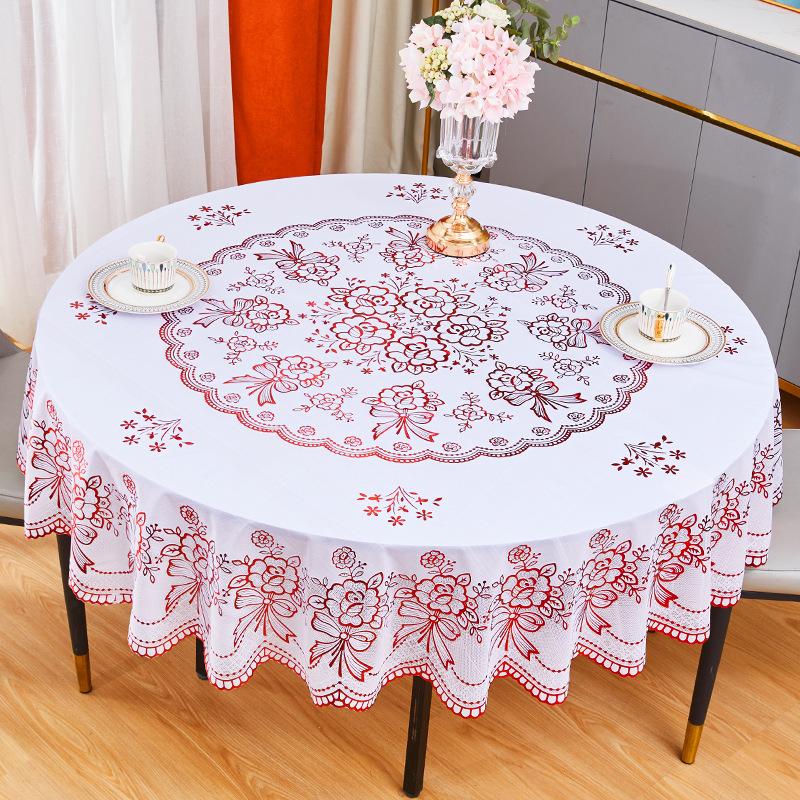 European Style Round Table Tablecloth Anti Scalding Non Washing PVC Circular Tablecloth Home Hotel Dining Table Decoration Mat