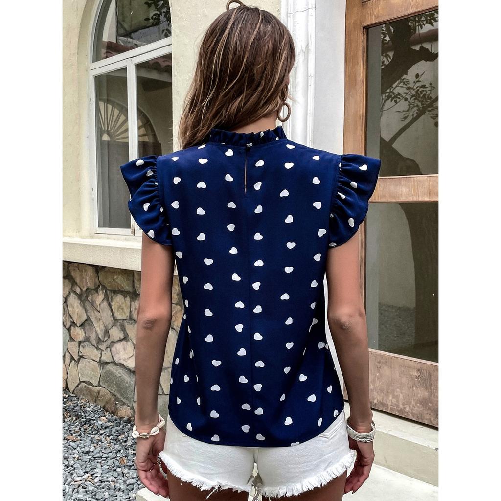 GMXIA Women's Fashion Peplum Short Sleeve Crew Neck Polka-dot Base Shirt Trend