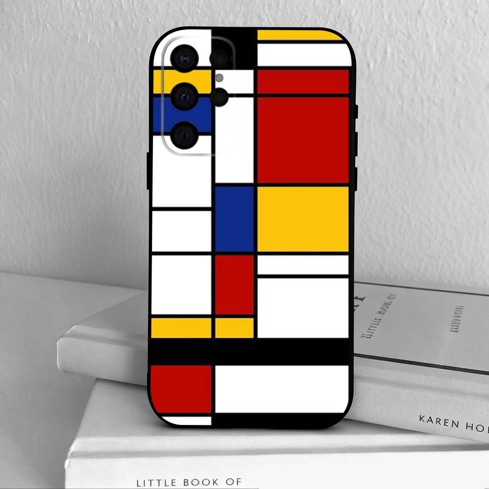 Grid T-TOPLBPCS M-Mondrian  Phone Case For Samsung S25,24,23,22,30,21,10,9,Ultra,Plus,Lite,FE,4,5 G Soft Black Case